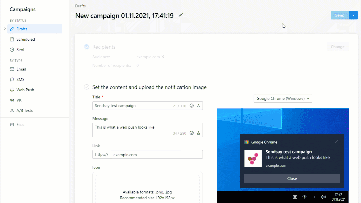 Web push preview mode