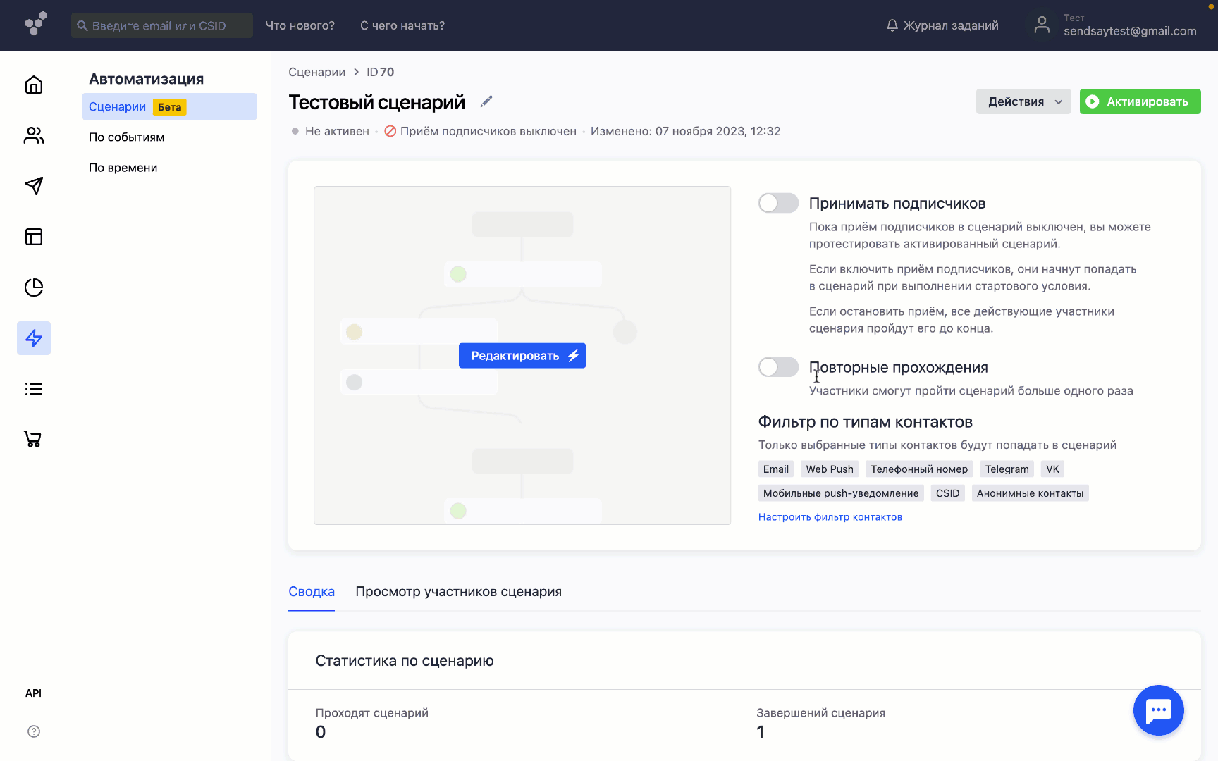 Filter by contact type