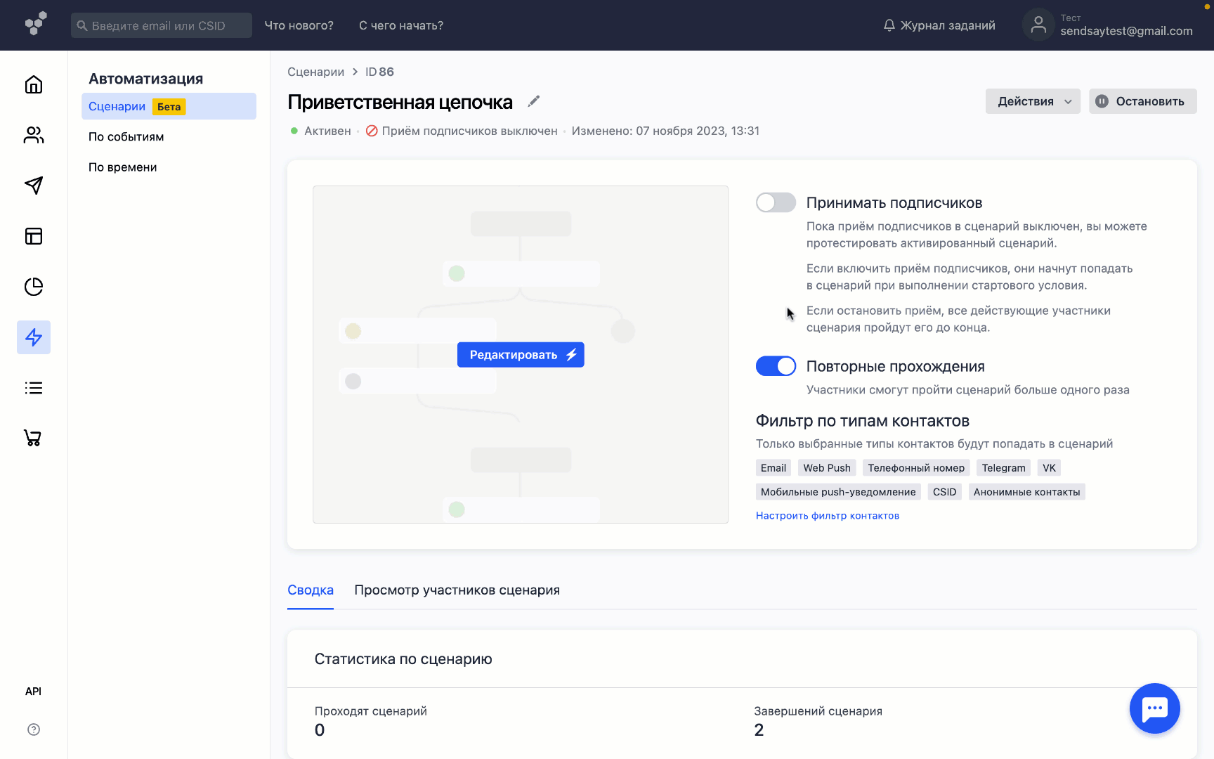 Filter by contact type