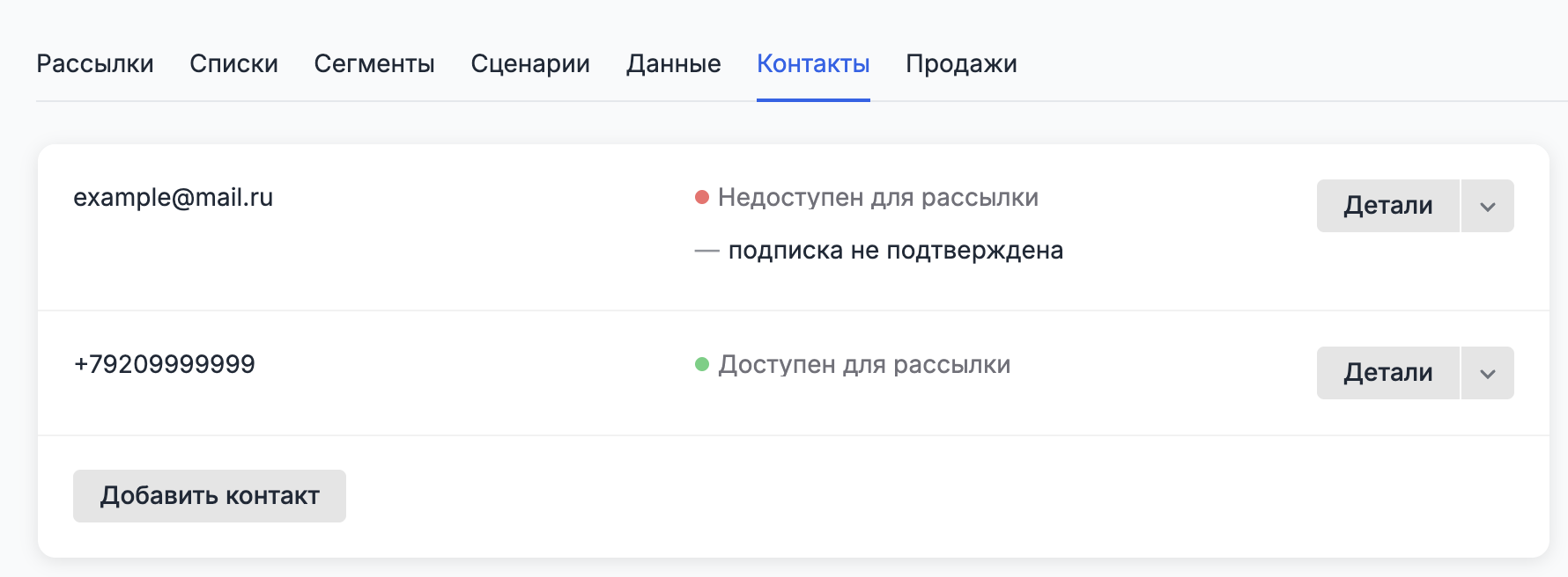 Status in subscriber profile