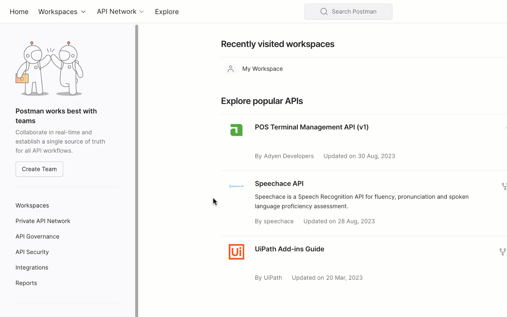 Postman my workspace